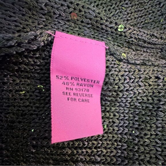 Carmen Marc Valvo Olive Green Sweater Sequin Sparkle Long Sleeve Size Large - Picture 13 of 15